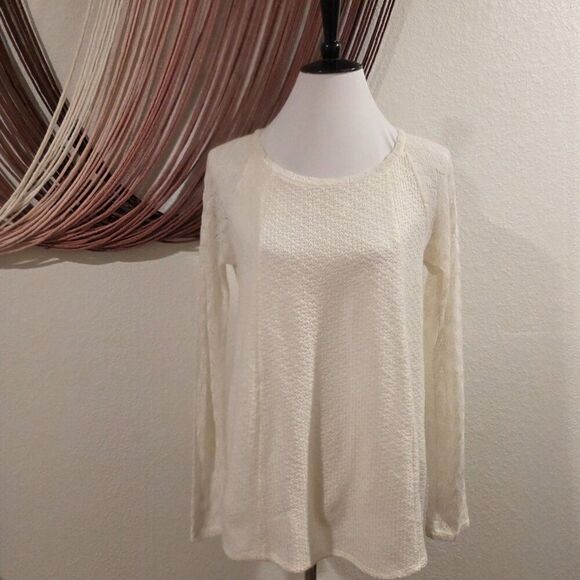 ANTHROPOLOGIE - ONE SEPTEMBER Women’s Ivory Lace Detail Blouse Sz M - Picture 2 of 7